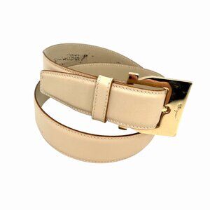 VINTAGE SALVATORE FERRAGAMO ITALIAN BEIGE LEATHER BELT W/ GOLD-TONE BUCKLE 30" M